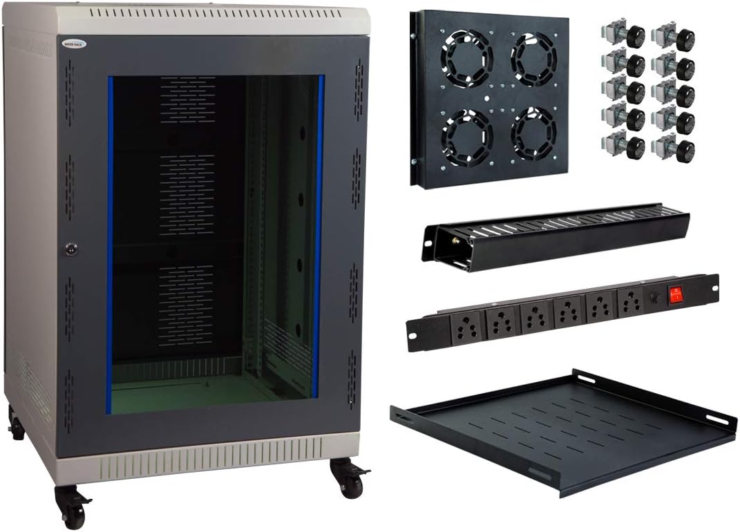 MASS RACK 17U 600X600mm Network Rack with PDU 6 Socket, Server Tray, Cable Organiser 1U Closed, 4 Fan & Hardware Kit - Combo Pack