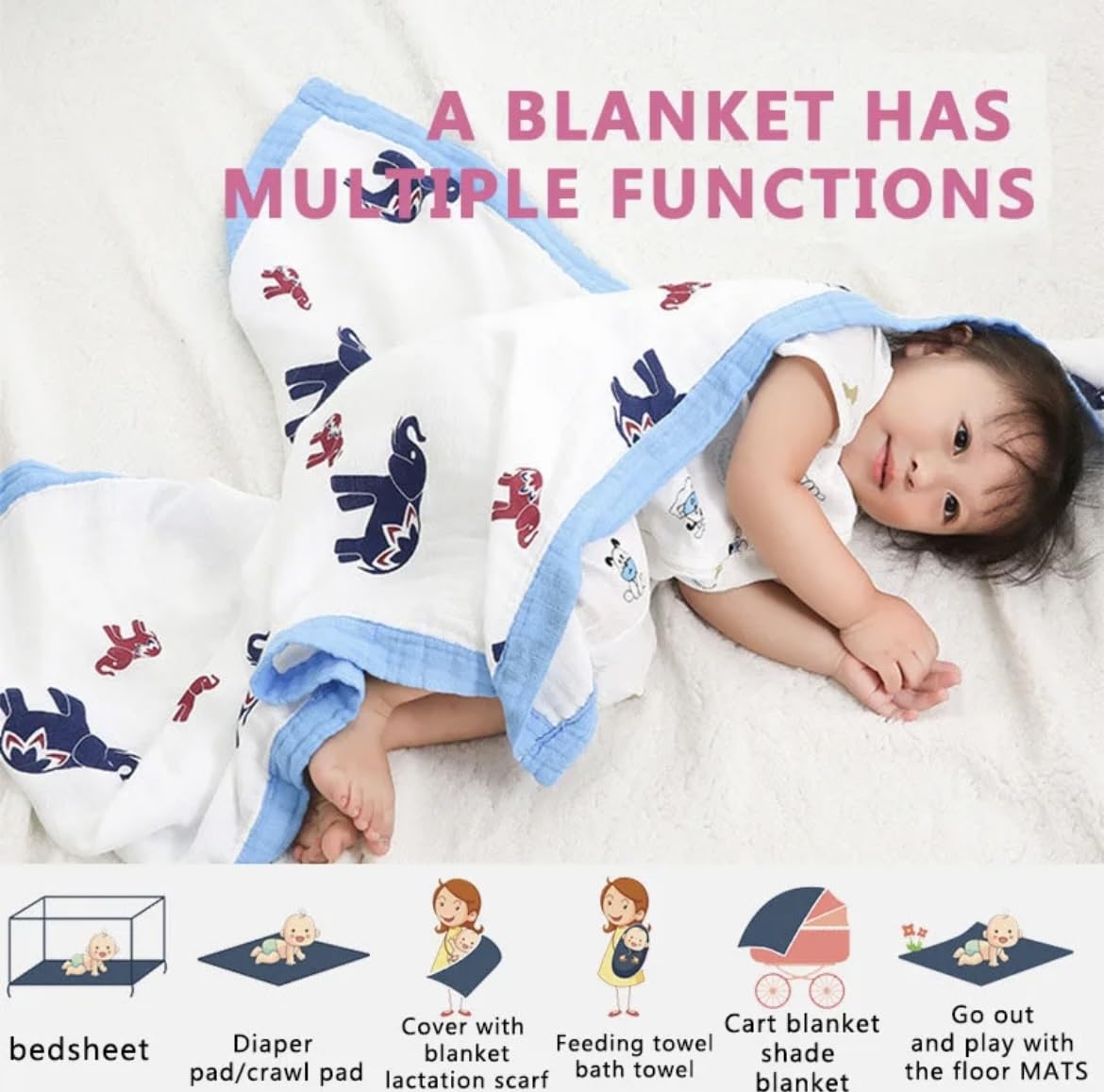 heartbury Manta de muselina 100% algodón orgánico de 6 capas ultrasuave para bebé, toalla de baño para bebé recién nacido, 110 x 110 cm (0-3 años)