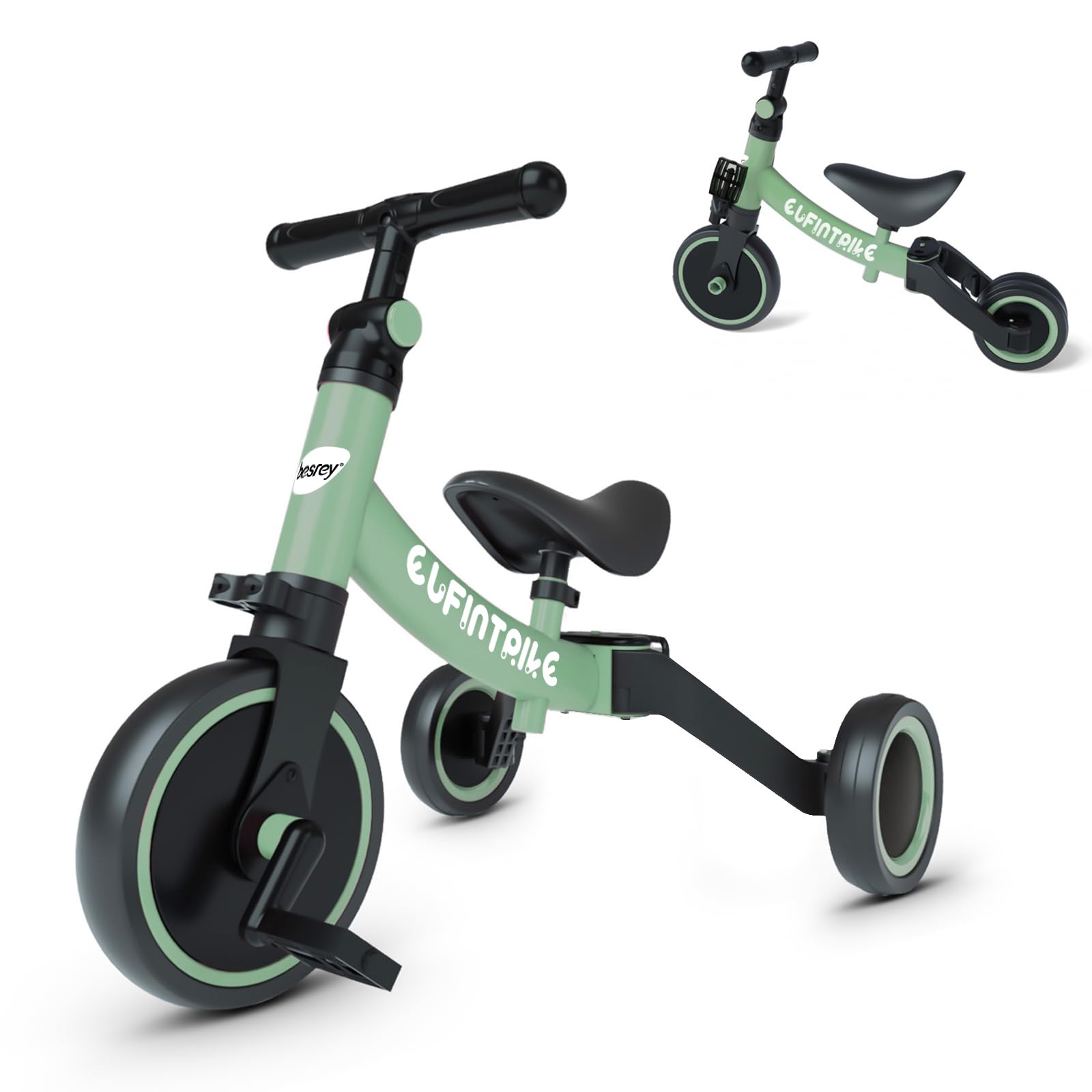 besrey Tricicli 5 in 1 Triciclo per Bambini da 1 a 5 Anni,Triciclo Senza Pedali,Bicicletta Senza Pedali, Verde erba