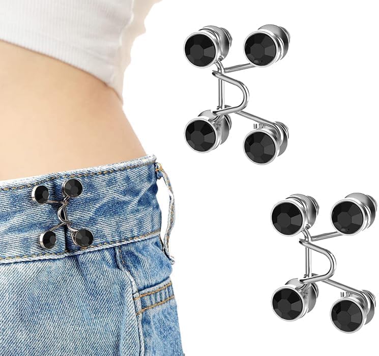 LeafLoom Pearl Jean Button Pins Adjustable Waist Buckle Extender Button Detachable Jean Button Pin No Sewing Required Instant Button for Pants (Black Diamond) 2 Sets