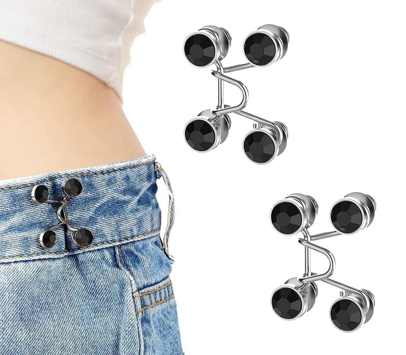 LeafLoom Pearl Jean Button Pins Adjustable Waist Buckle Extender Button Detachable Jean Button Pin No Sewing Required Instant Button for Pants (Black Diamond) 2 Sets