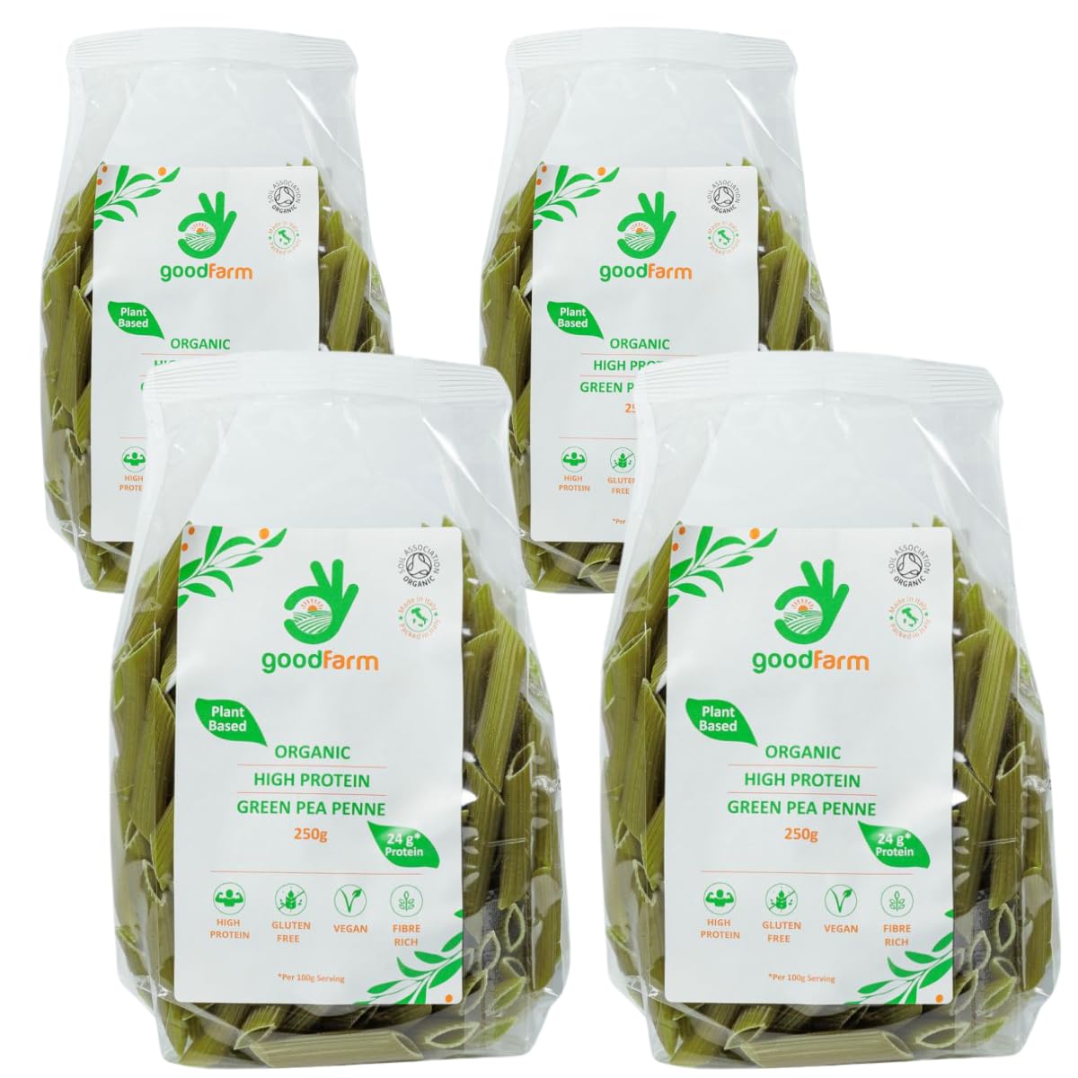 goodFarm Organic Green Pea Penne Pasta 1 kg - High Protein & Fibre, Gluten-free, Vegan, Low calorieEU Organic