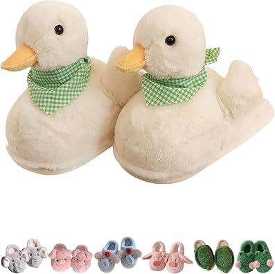 Jfxgjuv Elephant Slippers, Fuzzy Animal Slippers for Women Men Cute Plush Duck Slides Indoor Outdoor House Memory Foam Fluffy Soft Slip On Winter Warm Funny Shoes