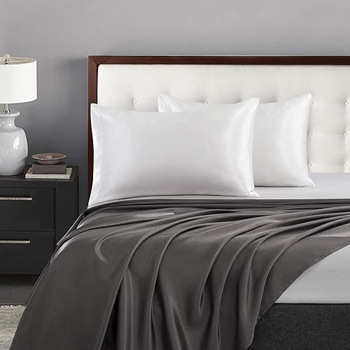 Miniatura 3 de Pothuiny - Fundas de almohada de satén de 2 piezas, tamaño Queen, color blanco marfil, fundas de almohada de satén sedosas para cabello y piel,