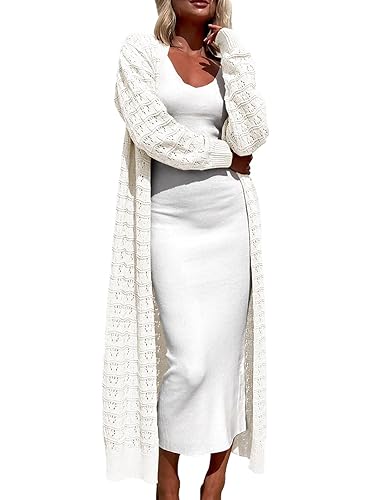 ZoeAce Womens Crochet Maxi Cardigan Sweaters Open Front Knit Long