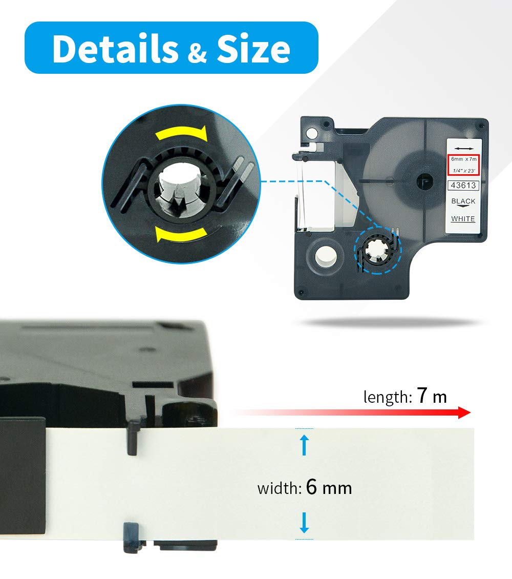 Lot De 5 Recharges De Ruban Dymo D1 - 12 Mm X 7 M, Noir Sur Bleu - Compatible LabelManager 160, 280, 210D, Etc. - Résistant à L'eau Et Aux Produits Chimiques