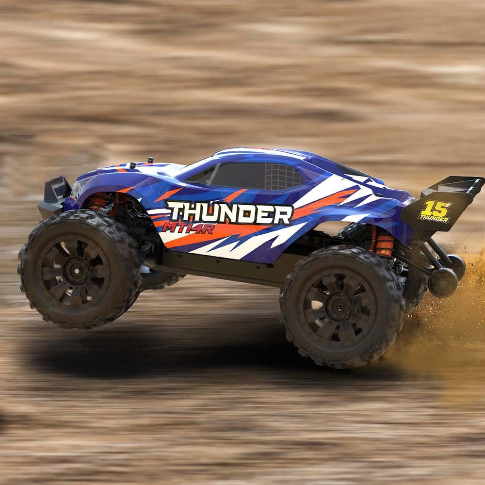100 km/h Auto Telecomandata con Motore Brushless, 1:14 Camion Monster RC ad Alta Velocità Fuoristrada per Adulti, 4WD Tutto Terreno Auto RC, 3 Batterie (Blu)
