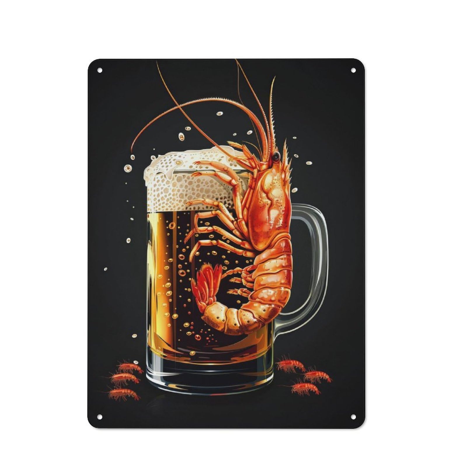 Junmoney Shrimp Beer Decorative Tin Sign 40X30cm, Country Country Wall Plaque For Dining Room, Cafe, Entryway Or Family Room