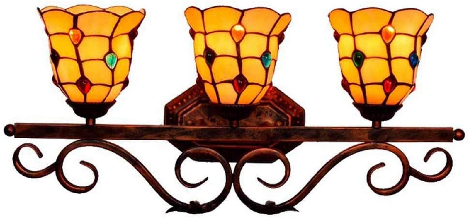 IUokLU Wall Lamp for Bedroom 3 Light Bathroom Vanity Light,Vintage Baroque Wall Lamp,Tiffany Style Stained Glass Wall Lamp,Decoration Handmade Gift Wall Sconces Fixtures for Bathroom Bedr(J)