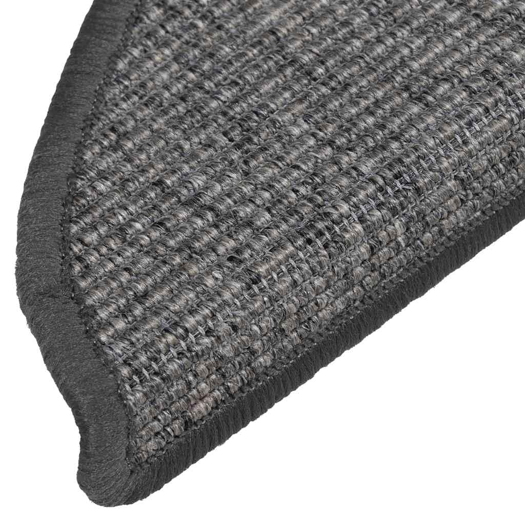 Stufenmatten 15 Stück 56x17x3 cm Beige und Grau Halbrund Treppenstufen Matten, Teppich Innen für Treppen, rutschfest Stufenmatten Treppenteppich