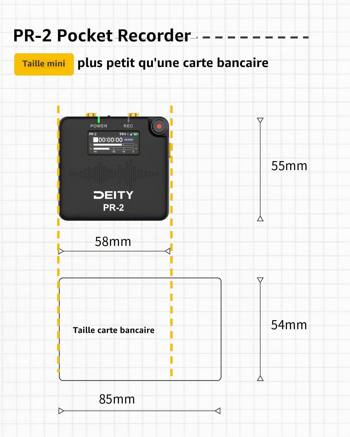 Deity PR-2 Enregistreur Audio de Poche avec Micro Lavalier, Enregistrement 32 Bits Float, Contrôle Sidus Audio App. Idéal pour Interviews, Podcasts, Enregistrements de Terrain, et Production Vidéo
