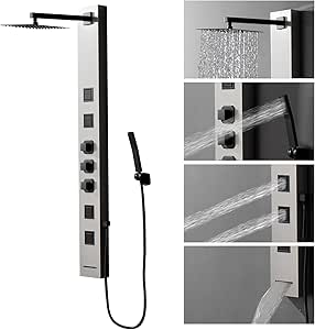 Homevacious Shower Panel Tower System, Stainless Steel Bathroom Stand Up Shower Kit, Wall-Mount with Rainfall Head, 4 Massage Jets, Tub Spout & Handheld, Brushed Nickel