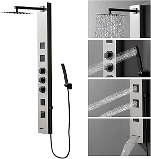 Homevacious Shower Panel Tower System,Stainless Steel Bathroom Stand Up Shower Kit,Wall-Mount Shower Panels with Rainfall Shower Head,4 Massage Body Jets,Tub Spout and Handheld Shower,Brushed Nickel