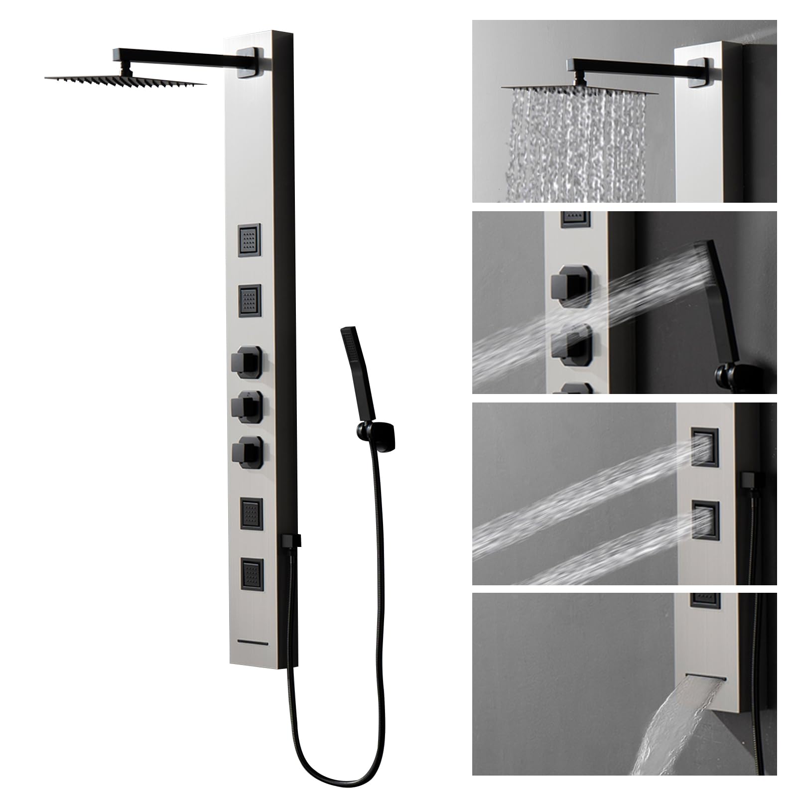 Homevacious Shower Panel Tower System,Stainless Steel Bathroom Stand Up Shower Kit,Wall-Mount Shower Panels with Rainfall Shower Head,4 Massage Body Jets,Tub Spout and Handheld Shower,Brushed Nickel