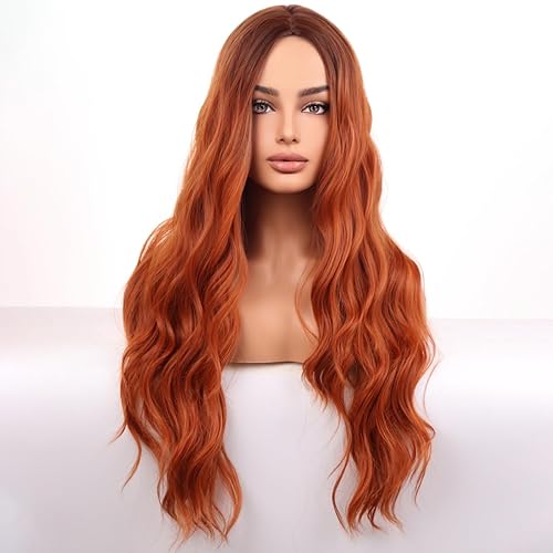 WTHCOS Pelucas rubias platinadas para mujer, largas, rizadas, onduladas, rubias, color rubio ceniza con raíces oscuras, parte media, pelucas