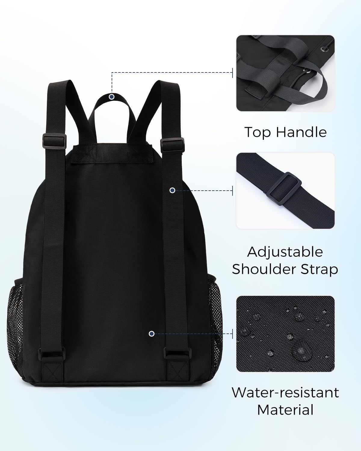 Drawstring Backpack Sports Gym Bag with Wet Pocket Swim Bag Mesh Drawstring Backpack with Shoe Compartment Beach Sackpack for Swimming, Workout Gear (Black)