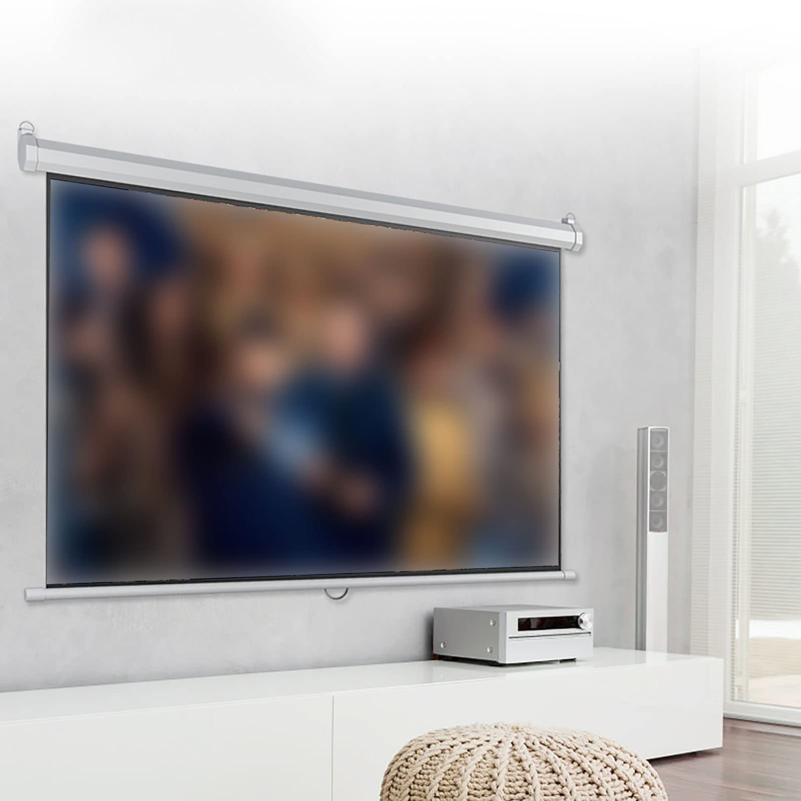 Przenośny składany ekran projekcyjny do kina domowego, spotkań biurowych, wesel, 4:3/16:9 HD, ręcznie rozwijany ekran projekcyjny, montowany na ścianie ekran projekcyjny z automatyczną blokadą (72)