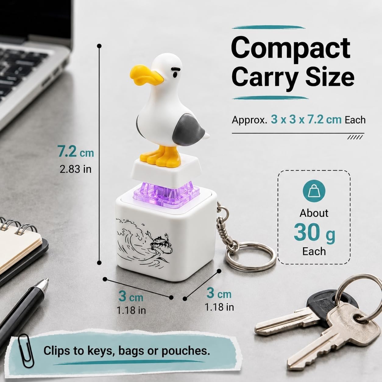 Seagull Mine Button Keychain, Rechargeable Keyboard Clicker with LED Light, ABS Fidget Keychain for Party Favors image 5