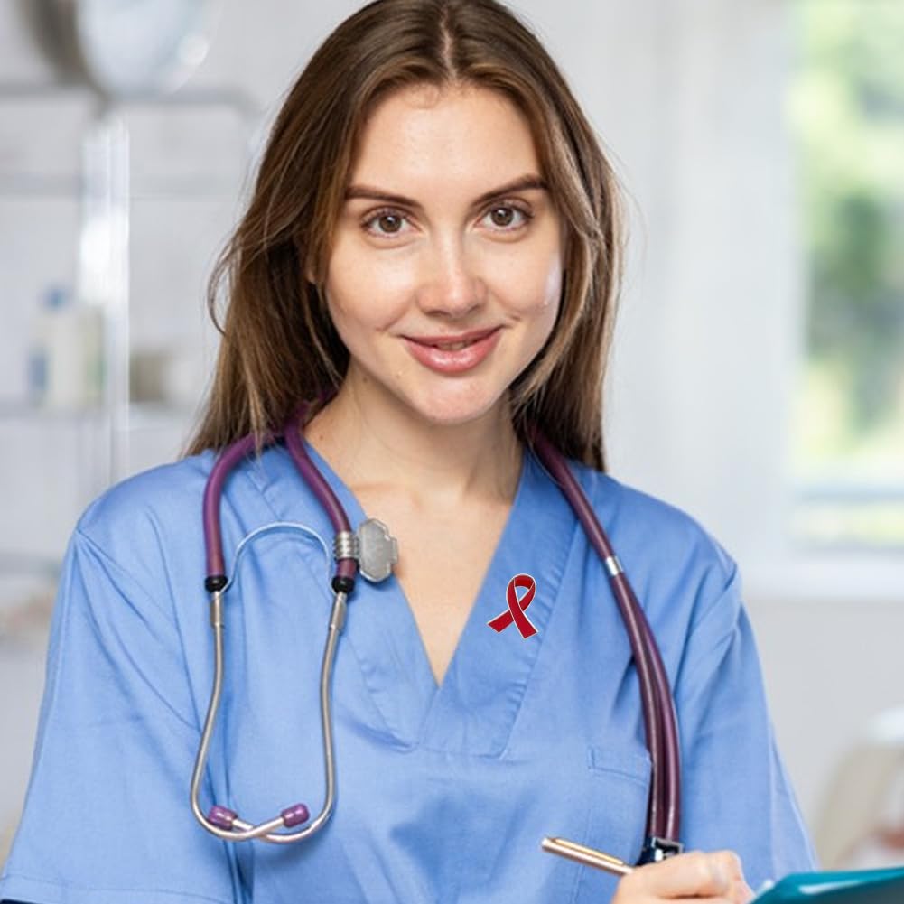 CRASPIRE 25 Set di Spille con Nastro Rosso Spilla in Metallo Smaltato per Campagne di Sensibilizzazione Prevenzione Beneficenza Evento Sociale Pubblico Distintivo Accessorio per Donazioni per Donne