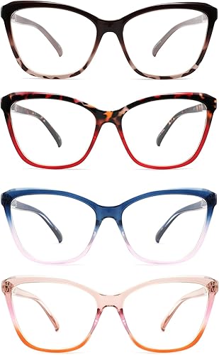 Miniatura 6 de Paquete de 4 lentes de lectura con bloqueo de luz azul para mujer, marco de diseño de ojo de gato, lectores de computadora para mujer,