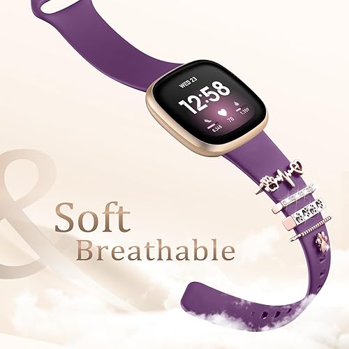 Miniatura 2 de Ouwegaga Compatible con Fitbit Versa 4 bandas para mujerSense 2SenseVersa 3 bandas, correa deportiva de silicona suave con 5 trabillas decorativas