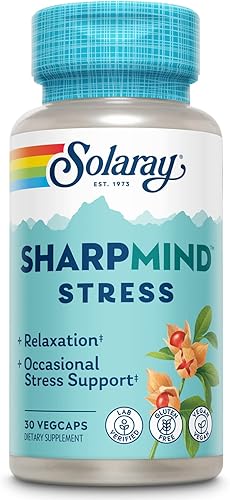 SOLARAY SharpMind Stress Suplemento nootrópico para el estado de ánimo, para relajación y apoyo ocasional para el alivio del estrés, adaptógeno con