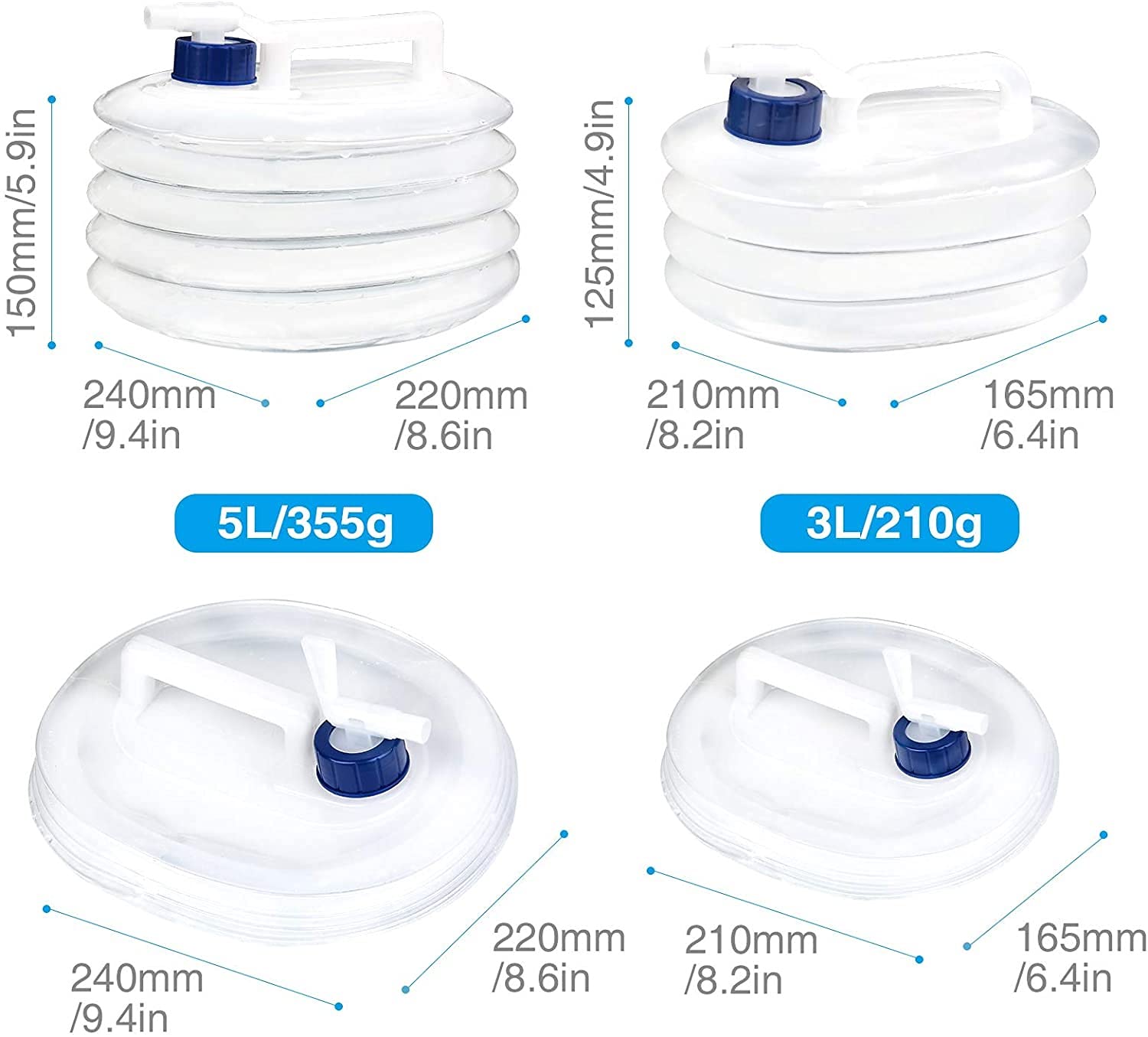 Conteneur d'eau pliable 5L porteur d'eau seau d'eau pliable avec réservoir d'eau pliable for le camping Pique-nique de voyage BBQ Pêche (Size : 5L 2Pack)