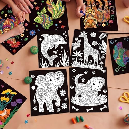 Zhanmai 24 Pack Velvet Coloring Posters Fuzzy Velvet Coloring Posters Crafts for Kids Color Your Own Poster Bulk for Holiday School Party Activities Home(Mandala Animals) — view 6