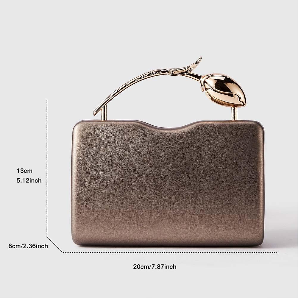 PU Leather Clutch Purse Rose Shaped Handle Evening Bag Unique Crossbody Handbag for Party Wedding Prom
