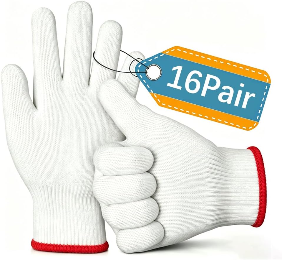 32 pcs unisex white cotton glove liners,string knit cloth men work safety gloves for gardening,warehouse,cooking,bbq
