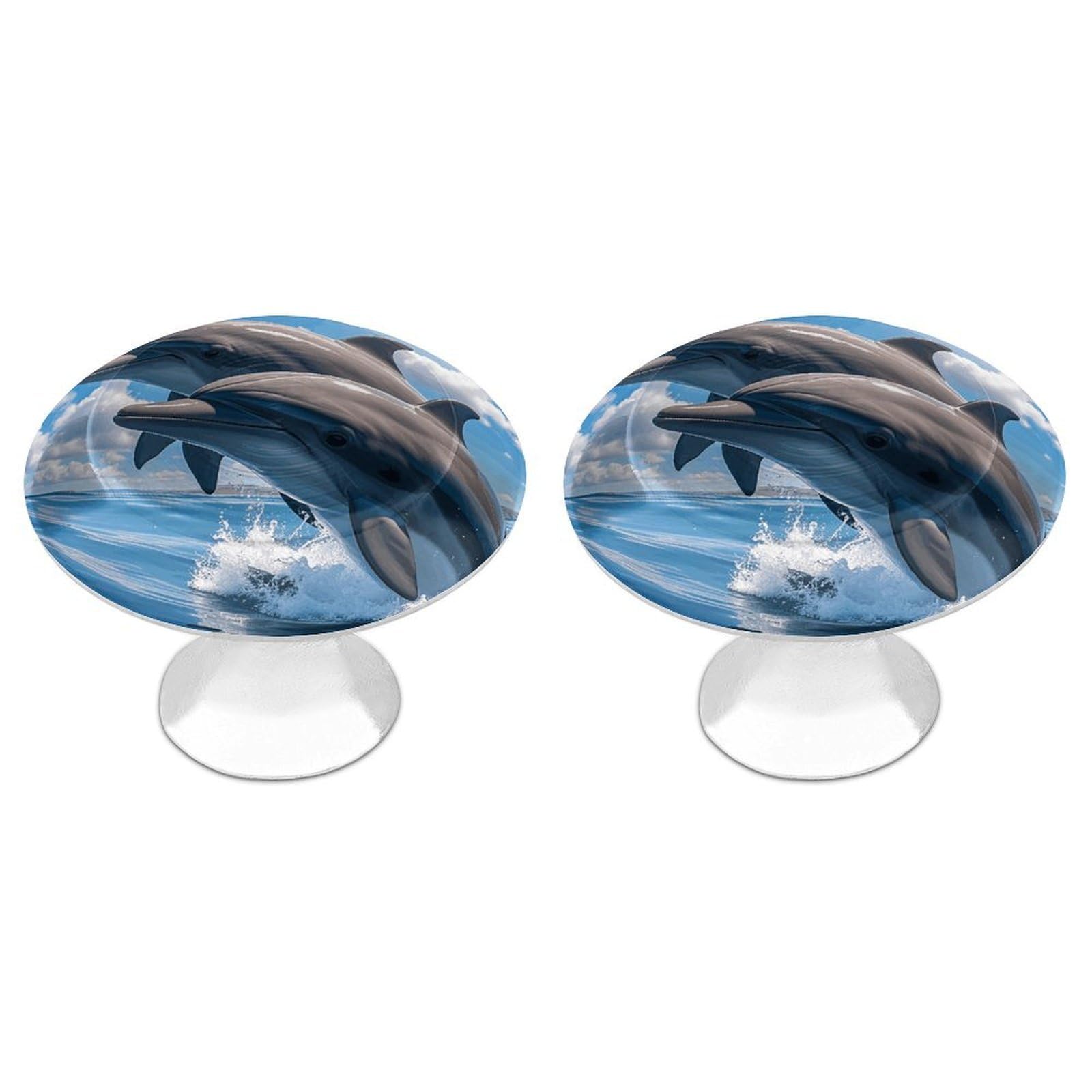 Fodpand White 2 Pack Cabinet Knobs 1.1 Inch Single Hole Drawer Pulls Handles Decorative Two Dolphins Furniture Knobs For Dresser Kitchen Bathroom Cupboard Wardrobe Vanity Closet Door Hardware
