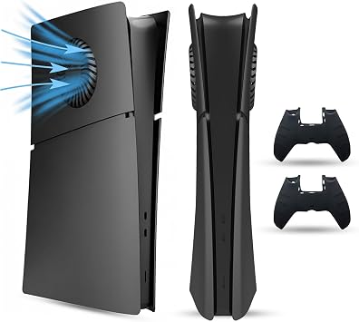 PEYANZ Faceplate Cover Compatible with PlayStation 5 Slim Digital Edition - Protective ABS Shell, Scratch-Resistant Matte Surface, Easy Installation, Includes 2 Silicone Covers Black+