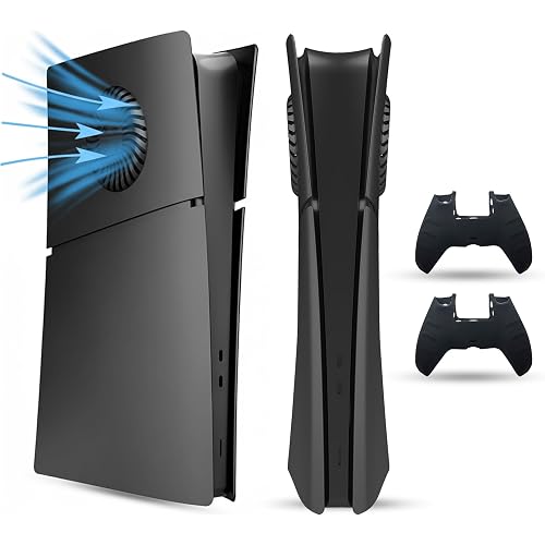 PEYANZ Faceplate Cover Compatible with PlayStation 5 Slim (Digital Edition) - Protective ABS Shell, Scratch-Resistant Matte Surface, Easy Installation, Includes 2 Silicone Covers (Black+)