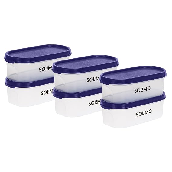 Solimo Modular Plastic Storage Containers with Lid | Airtight | BPA-Free | Set of 6 | 600 ML (Transparent)