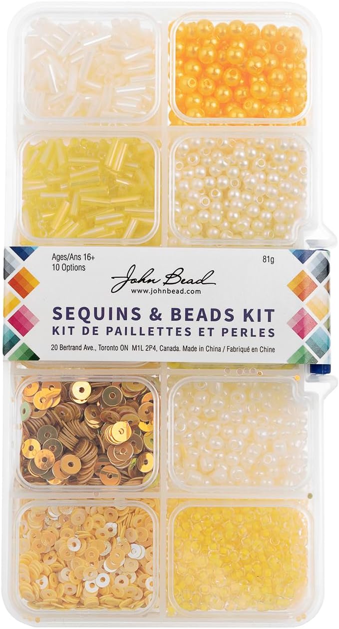 John Bead Sequins and Beads Kit APX 81g Mix 10 Types, Yellow Palette
