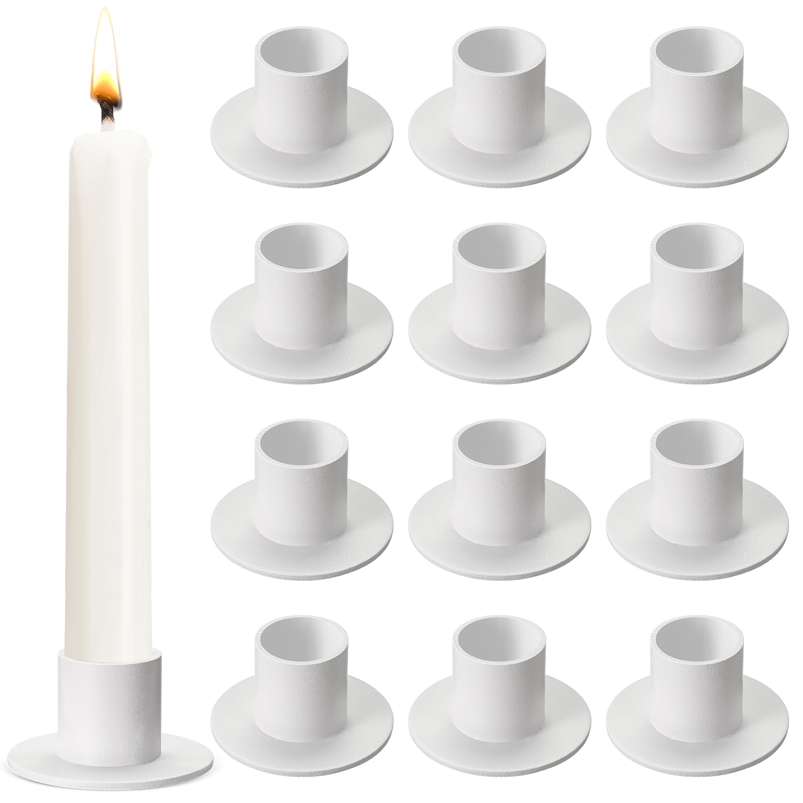 Gulfmew 12 Piezas Portavelas para Velas de Palo Portavelas de Columna Candelabros de Metal Soporte de Velas de Mesa para Decoración de Salón Comedor Habitación Fiesta Navidad (Blanco)