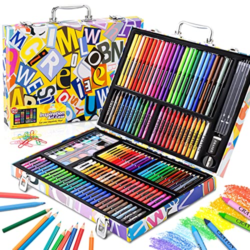 POPYOLA Art Supplies, Drawing Painting Art Kit, Gifts for Kids Girls Boys Teens, Art Set Case with Oil Pastels, Crayons, Colored Pencils, Watercolor Cakes