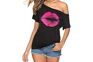 Neon Lips Graphic Lip Prints Off Shoulder T-Shirt