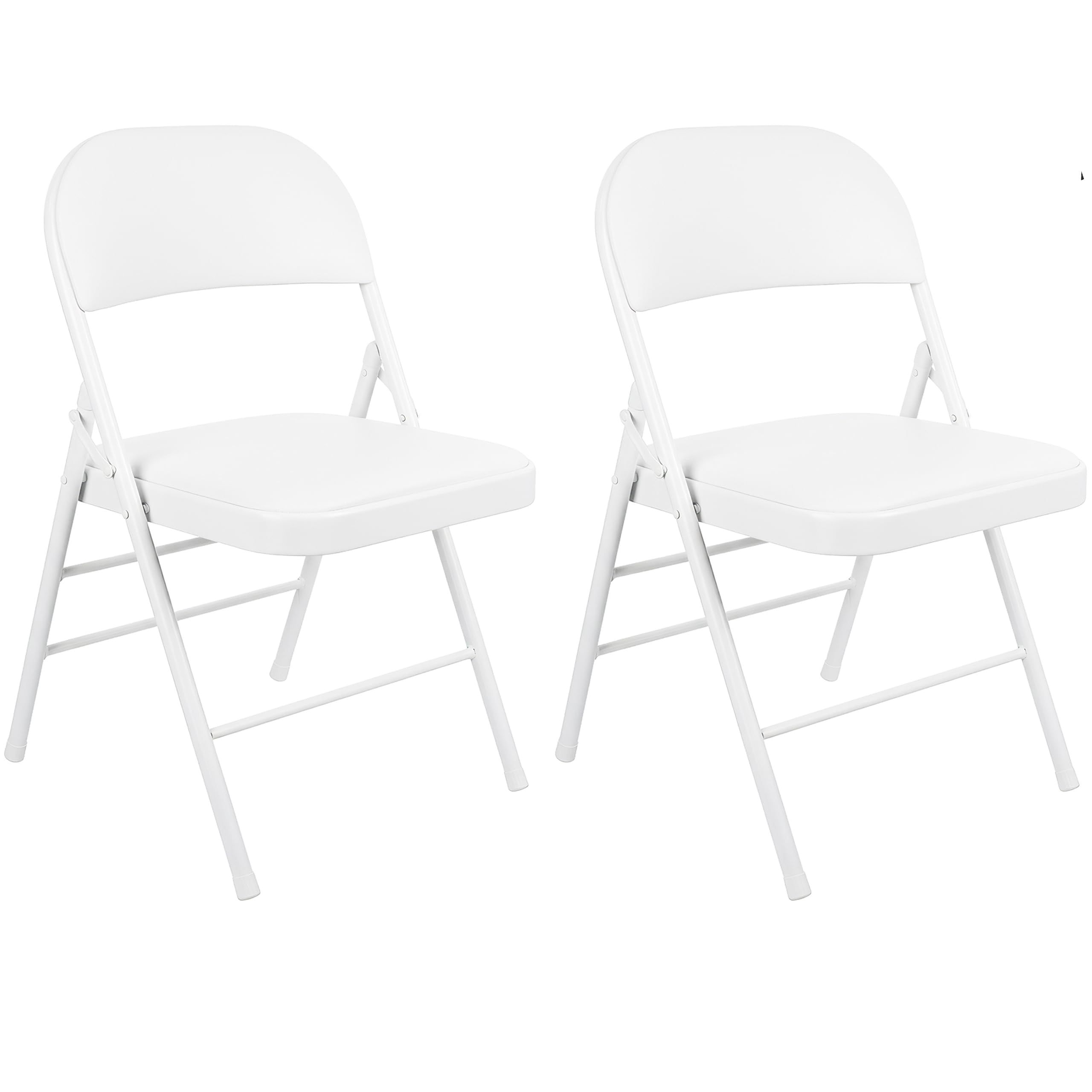 Nyxi 2 X Folding Chairs with Padded Paris Faux Leather Seats, Metal Frame, Foldable Chair Home Office Dinning, Multi-Purpose Indoor & Outdoor (White Leather PVC, 2 X Chairs)