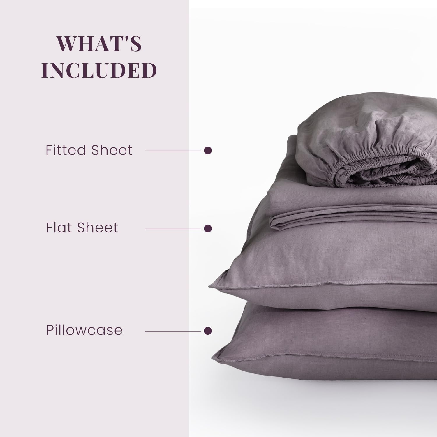 S VICTORY SYMBOL 100% Organic Linen Sheets Set Queen Size,Washed French Flax Bed Sheets 4 Pieces(2 Pillowcases,1 Fitted Sheet,1 Flat Sheet) Dusty Purple,Natural Linen Bedding