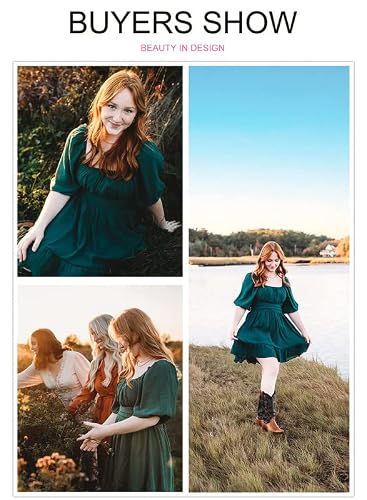 Dokotoo Square Neck Summer Dresses For Women 2023 Lantern Sleeve Tie Backless Sexy Dresses Elastic Waist Ruffle A-Line Casual Green Dress For Wedding Guest Small #TOP3