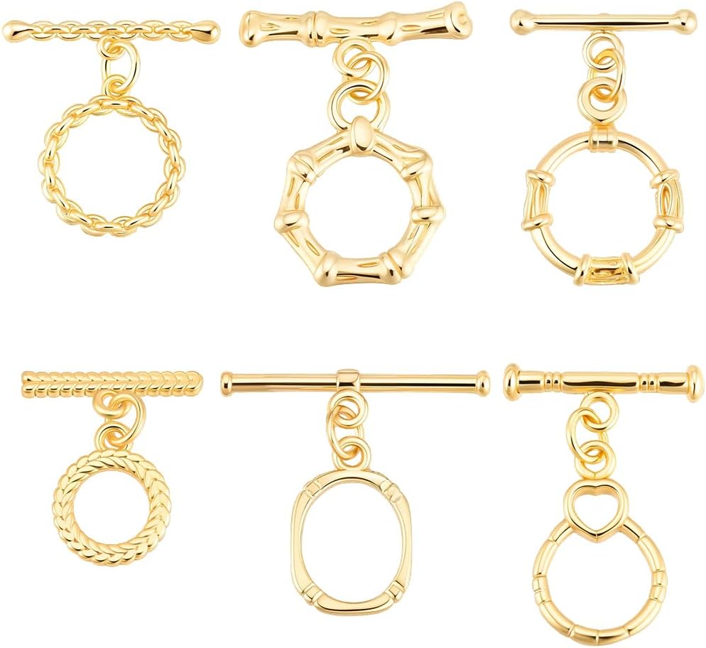 Beebeecraft 12 Sets Toggle Clasps 18K Gold Plated Brass Oval Twister Bamboo T Bar OT Clasps Connectors Round Ring Clasp for Jewelry Making Necklace Bracelet DIY Craft Accessories Supplies