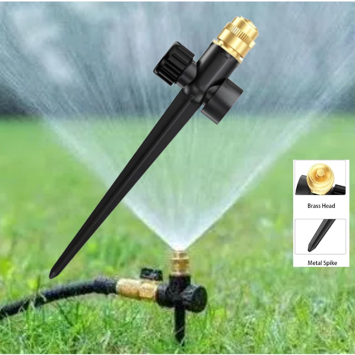 Metall-Rasensprinkler für Hof, 3 Stück, automatischer Garten-Wassersprinkler auf Spike-Basis, verstellbare Messingsprinklerdüse, 360 Grad, große Flächenabdeckung für Rasen, Gras, Terrasse