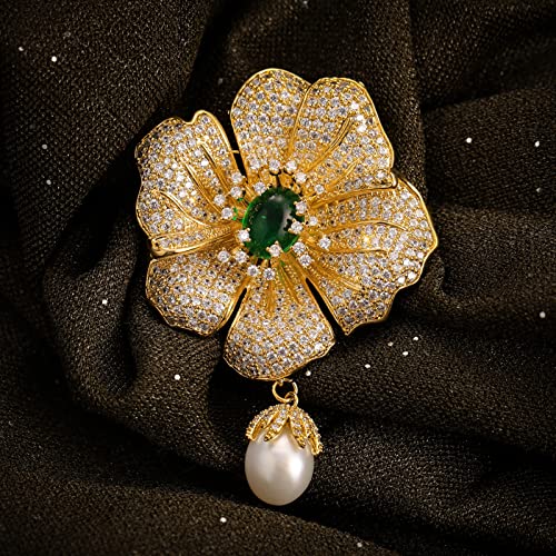 Ailonmei Floral Series Elegant Brooch Pins For Woman Fashion Jewelry, Large Vintage Costume Broches Christmas Gift (Camellia, Gold) #TOP4