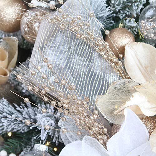 Sea Team 24-Pack Artificial Glitter Berry Stem Ornaments, Decorative Bead Sticks, Glittery Twigs, Picks, Branches For Christmas Tree, Small Vase, Holiday, Wedding, Party (17 Inches, Rose Gold) #TOP3