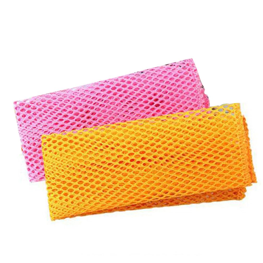 2 Pcs Dish Washing Net Cloths Rapid Dry Scourer Mesh Washing Cloths Kitchen Cleaning Cloths Yellow Pink