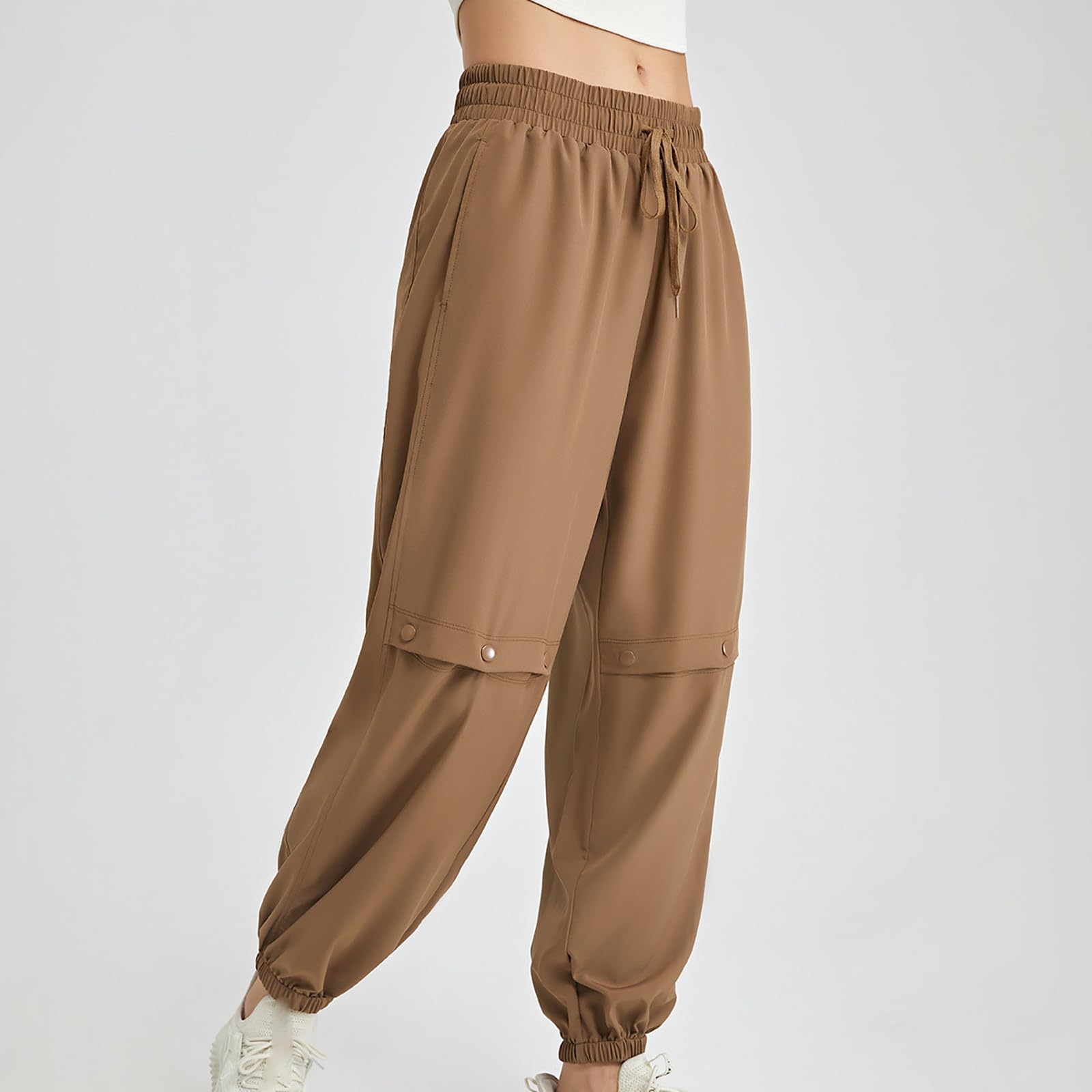 XUNRYAN Cargo Pants Womens Baggy High Waist Joggers Fashion Harem Palazzo Pants Athletic Workout Trousers Clothes Streetwear Coffee