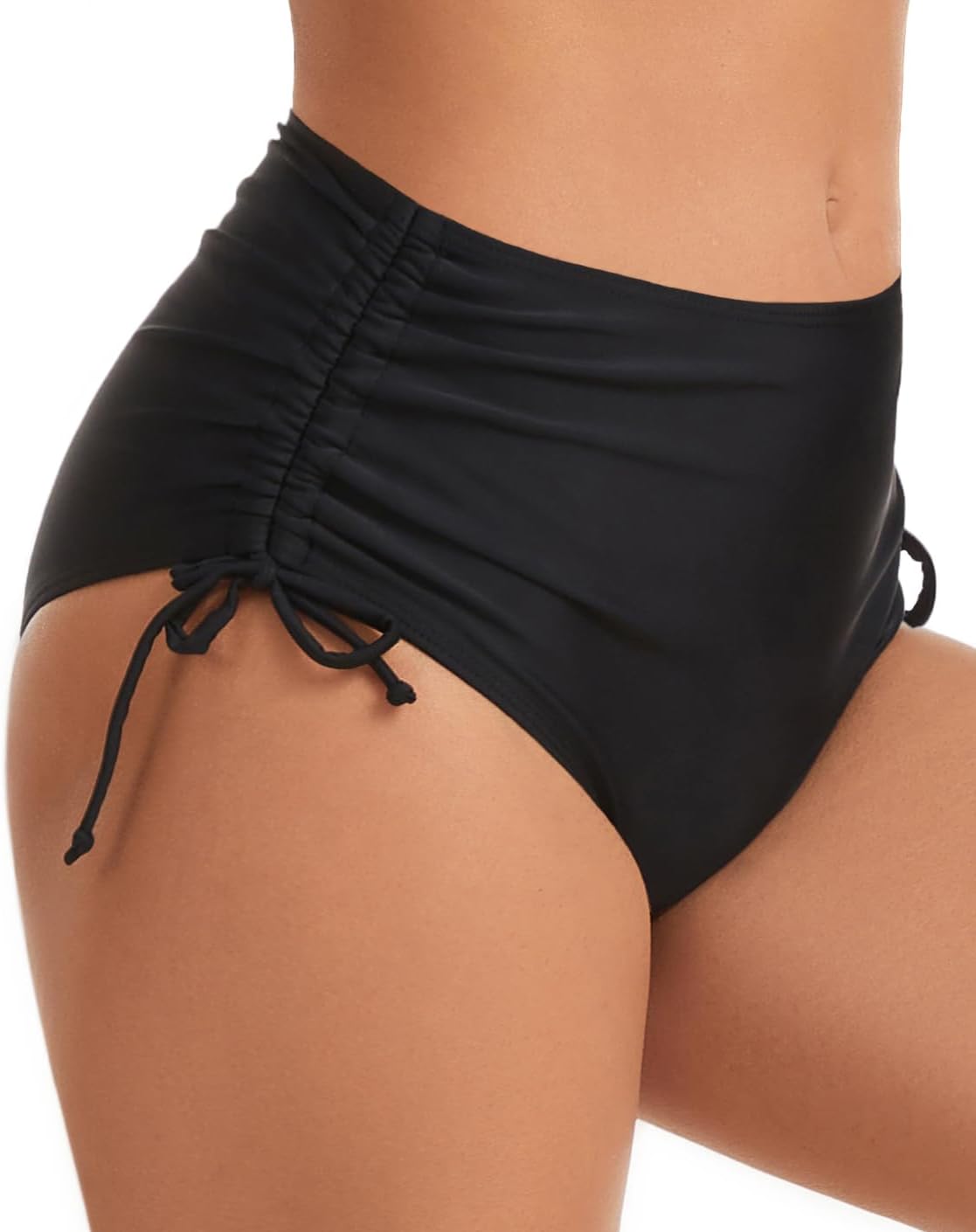 Women's High Waisted Bikini Bottoms Full Coverage Swim Bottom Tummy Control Side Tie Swimsuit Bathing Suit Bottoms