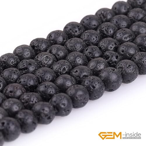 Miniatura 899 de GEM-Inside - Cuentas sueltas de piedra de lava negra natural de 0.315 in para hacer joyas, 15 pulgadas Cordierita de grado A