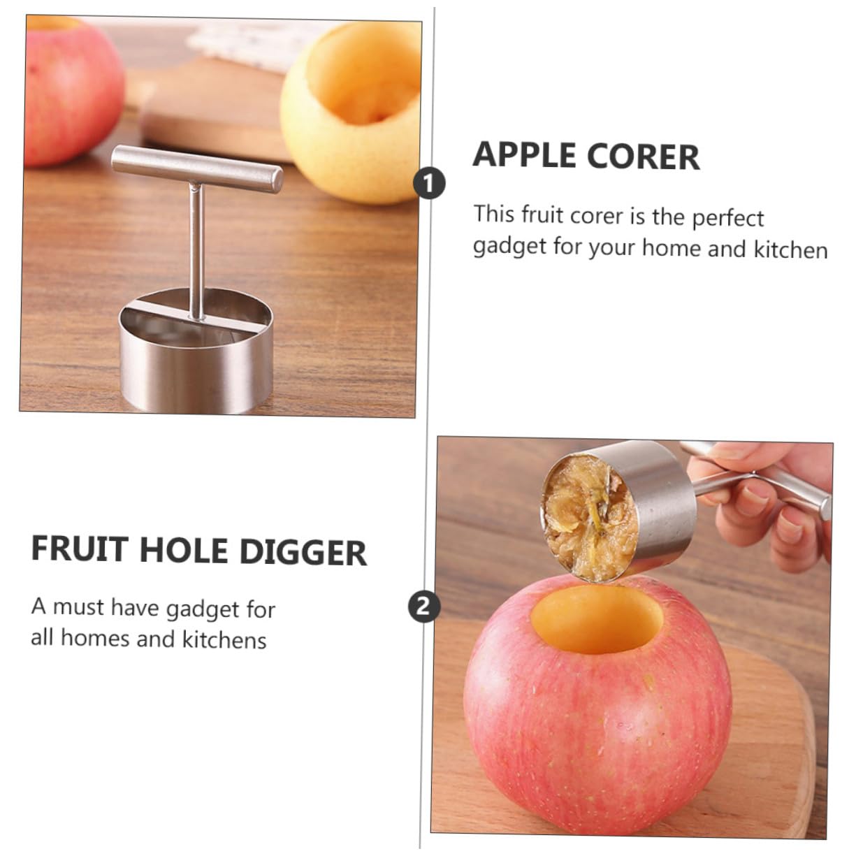 Descorazonador de Frutas Diseño Afilado y Fácil de Usar de Acero Inoxidable 304 para Manzanas Herramienta Adecuado para Cocina y Preparación de Frutas